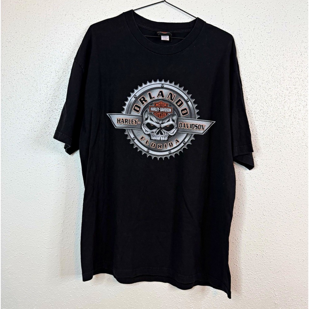 Harley-Davidson 2000's Orlando Florida Skull Gear Black T-Shirt Size XL Vintage
